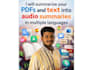 convert PDF video text into summarized audio using natural voice in any language