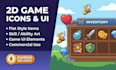 design 2d flat game icons, ui elements, items, and skill art