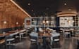 3d mixed use area,restaurant and bar design,annotate floorplan,clean render,cafe