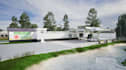 do3d petrol station,canopy structure,service room,mart,landscaping,scale element