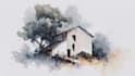 sketch landscape, house or building