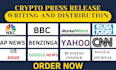 write crypto press release blockchain release crypto PR distribution