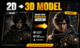 create a 2d to 3d character modeling, 2d image to 3d character model