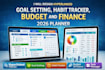 design hyperlinked goal setting, habit tracker, budget and finance 2026 planner
