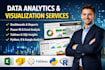 professional data analysis, visualization reporting in excel, powerbi and more