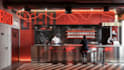 turn 2d into 3d modern burger bar interior, restaurant concept, lounge render