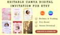 design editable canva digital invitation templates for etsy