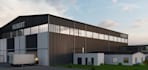 construct exterior space layout,3d industrial warehouse,office block rendering