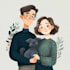 illustrate a romantic family couple portrait