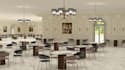neoclassical 3d restaurant design, cafe space layout, interior design,3d bar,cgi