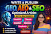 write and publish GEO, aeo, SEO optimized articles with backlinks