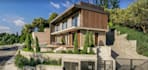 design classic villa, hill house design, front elevation rendering, pool facade