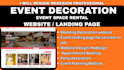 event website event decoration, event space rental website event landing page