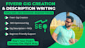 write an SEO optimized fiverr gig title, description and faqs