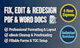 create, fixing, update, proofread, or redesign PDF, word, and book documents