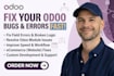 fix odoo erp bugs, errors, workflows, modules, and integration issues
