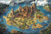 create a fantasy map landscape, background illustration