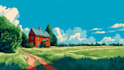 draw a building, landscape into vector art illustration