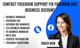 resolve facebook ads business account issues through meta support team