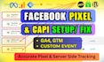 setup or fix facebook pixel and server side tracking for sales and leads