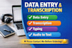 do fast data entry, transcription, audio to text, and typing work