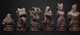 do 3d mythological chess set,3d gothic head bust, iconic figurines,3d board game