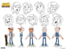 draw 2d character design, 2d cartoon, 2d game character and character sheet