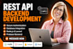 create secure rest api backend node js, laravel firebase, react js, vue js, json