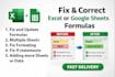 fix, update and correct excel or google sheet formulas