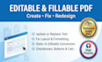 create, redesign editable fillable PDF form, change, update or replace text