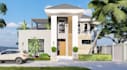 recreate 3d external modern villa, section plan drawing, tropical facade render