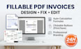 design editable fillable PDF invoice, bill book, receipt, credit note