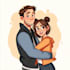 create a cute cartoon couple illustration