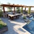 design backyard, hardscape, pool deck, patio, outdoor kitchen, driveway render