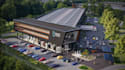 remodel warehouse exterior rendering,commercial complex design,cgi shopping mall