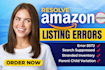 do amazon fba listing seo writing optimization variation fix listing error