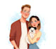 make a cute couple cartoon illustration