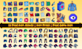 design 2d pixel game icon, 2d pixel art game UI, icons, gui elements game assets
