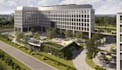 renovate old facade structure, commercial building render, office complex design