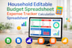 household editable budget spreadsheet, expense tracker, calculation spreadsheet