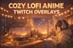 create cozy lofi anime illustration for twitch overlay and stream