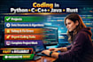 do coding assigned tasks and projects in python, c, cpp, java and rust