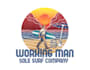 design sunset beaches water and flyboard player logo