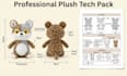 design custom plush toy characters with detailed reference sheets and tech packs