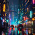 create futuristic cyberpunk cityscape with neon lights