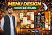 design a professional restaurant menu and menu board
