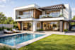 showcase 3d duplex villa,d5 landscape garden,glass facade render, cgi patio pool