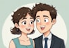 create a romantic cartoon couple drawing