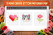 create 3 cute mini cross stitch patterns PDF