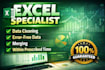 clean, format, merge, split excel data, pdf into excel